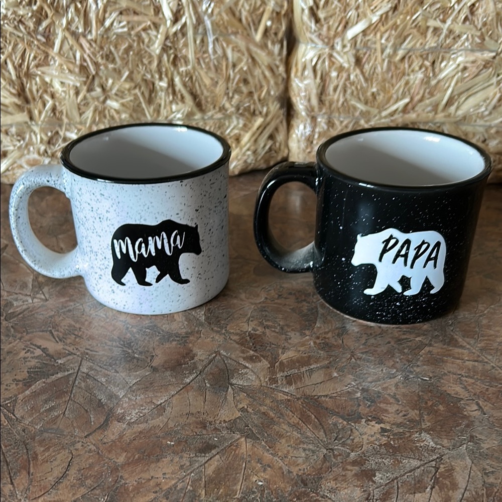 Mama and Papa Bear Stoneware Campfire Inspired Mug Set